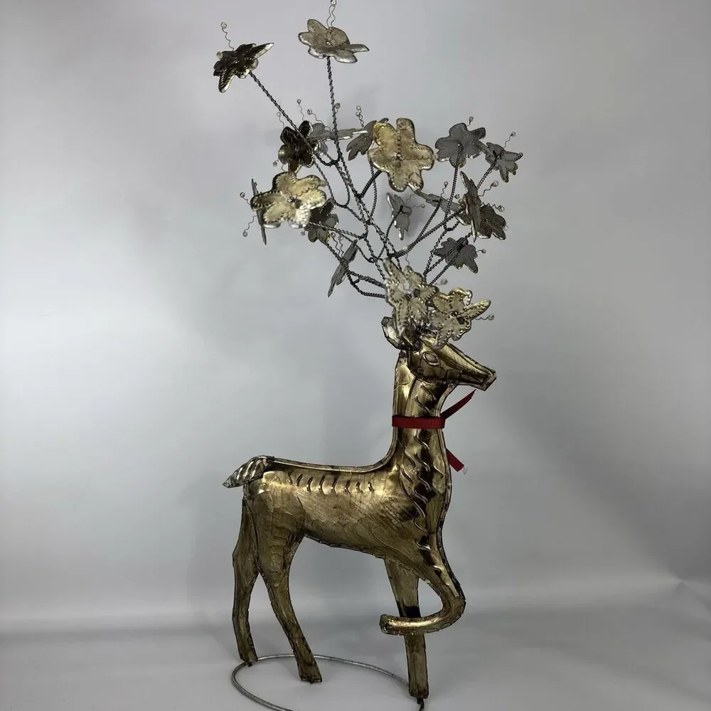 2x Pottery Barn Pressed Metal Reindeer Christmas Flower Antlers UNIQUE Decor HTF